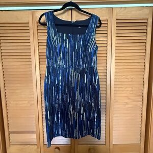 Ann Taylor Blue and Black Patterned Midi Dress